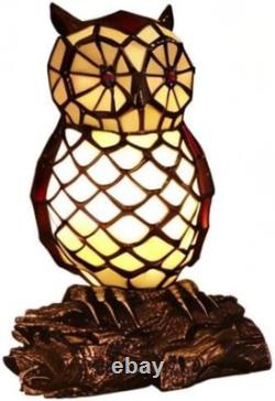 Elegant Tiffany Owl Table Lamp with Stained Glass Shade 10-Inch Decor Piece