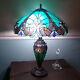 Emerald Green Victorian Theme Tiffany Style Stained Glass Table Lamp With Lit Base