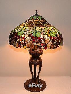 Emperor Large 20W Grapes Stained Glass Handcrafted Jeweled Lamp, Zinc Base