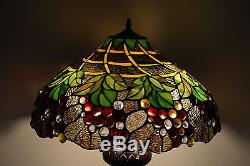 Emperor Large 20W Grapes Stained Glass Handcrafted Jeweled Lamp, Zinc Base