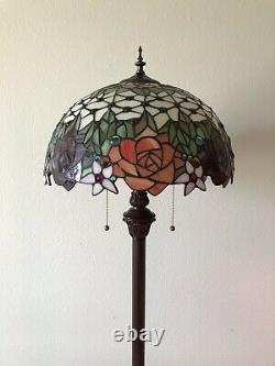 Enjoy Brand Tiffany Floor Lamp Rose Flower Stained Glass Antique Vintage H64