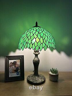 Enjoy Decor Table Lamp Green Leaves Stained Glass Included LED Bulb Vintage H19