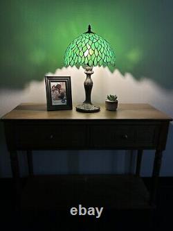 Enjoy Decor Table Lamp Green Leaves Stained Glass Included LED Bulb Vintage H19