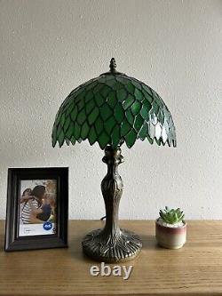 Enjoy Decor Table Lamp Green Leaves Stained Glass Included LED Bulb Vintage H19