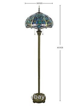 Enjoy Floor Lamp Green Blue Stained Glass Dragonfly Antique Vintage W16H64 INCH