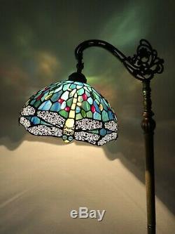 Enjoy Tiffany Floor Lamp Blue Stained Glass Dragonfly Antique Vintage W12H64