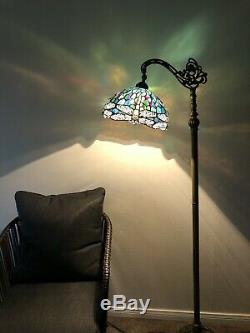 Enjoy Tiffany Floor Lamp Blue Stained Glass Dragonfly Antique Vintage W12H64