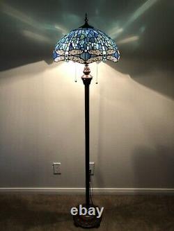 Enjoy Tiffany Floor Lamp Blue Stained Glass Dragonfly Antique Vintage W16H64