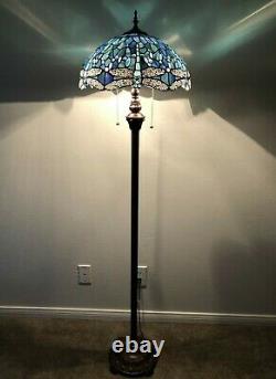 Enjoy Tiffany Floor Lamp Sea Blue Stained Glass Dragonfly Antique Vintage H64
