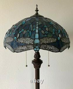 Enjoy Tiffany Floor Lamp Sea Blue Stained Glass Dragonfly Antique Vintage H64