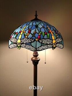 Enjoy Tiffany Floor Lamp Sky Blue Stained Glass Dragonfly Antique Vintage H64