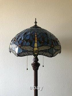Enjoy Tiffany Floor Lamp Sky Blue Stained Glass Dragonfly Antique Vintage H64
