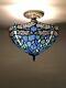 Enjoy Tiffany Style Blue Stained Glass Ceiling Lamp Dragonfly Vintage H12w12 In