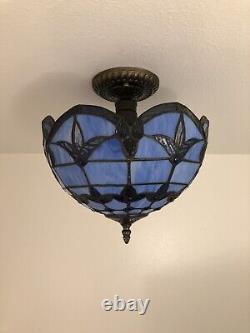 Enjoy Tiffany Style Blue Stained Glass Crystal Beans Ceiling Lamp Vintage H12W12