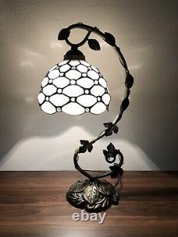 Enjoy Tiffany Style Crystal Bean White Stained Glass Table Lamp Vintage H20.5 in