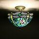 Enjoy Tiffany Style Dragonfly Green Blue Stained Glass Vintage Ceiling Lamp H12