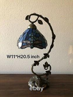 Enjoy Tiffany Style Dragonfly Sea Blue Stained Glass Table Lamp W11H20.5 Inch