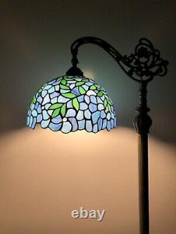 Enjoy Tiffany Style Floor Lamp Blue Stained Glass Green Leave Vintage H62.5 Inch