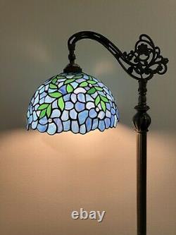 Enjoy Tiffany Style Floor Lamp Blue Stained Glass Green Leave Vintage H62.5 Inch