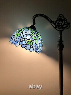 Enjoy Tiffany Style Floor Lamp Blue Stained Glass Green Leave Vintage H62.5 Inch