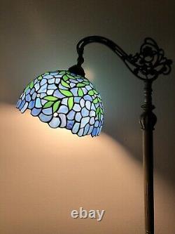 Enjoy Tiffany Style Floor Lamp Blue Stained Glass Green Leave Vintage H62.5 Inch