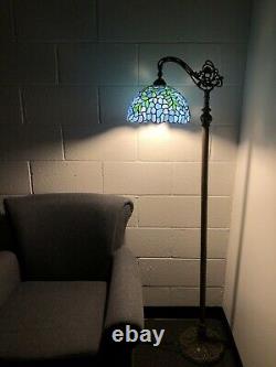 Enjoy Tiffany Style Floor Lamp Blue Stained Glass Green Leave Vintage H62.5 Inch