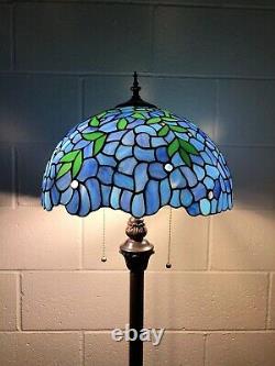 Enjoy Tiffany Style Floor Lamp Blue Stained Glass Green Leave Vintage H64W16