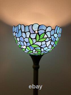 Enjoy Tiffany Style Floor Lamp Blue Stained Glass Green Leave Vintage H66W12