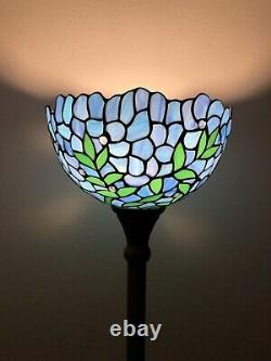Enjoy Tiffany Style Floor Lamp Blue Stained Glass Green Leave Vintage H66W12
