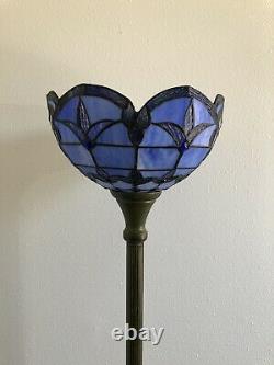Enjoy Tiffany Style Floor Lamp Blue Stained Glass Vintage H66W12 Inch