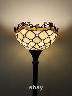 Enjoy Tiffany Style Floor Lamp Crystal Beans Gold Stained Glass Vintage 66H12W