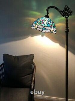 Enjoy Tiffany Style Floor Lamp Dragonfly Green Blue Stained Glass Antique 64H