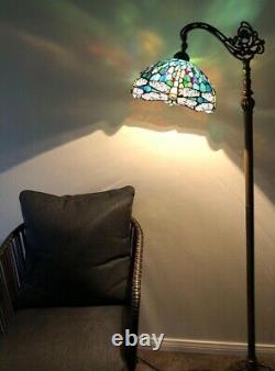 Enjoy Tiffany Style Floor Lamp Dragonfly Green Blue Stained Glass Antique 64H