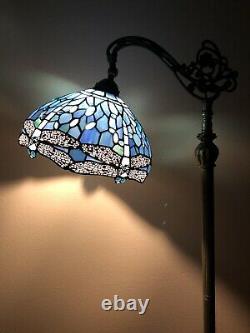 Enjoy Tiffany Style Floor Lamp Dragonfly Sea Blue Stained Glass Vintage H62.5 In