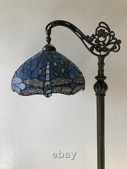 Enjoy Tiffany Style Floor Lamp Dragonfly Sea Blue Stained Glass Vintage H62.5 In
