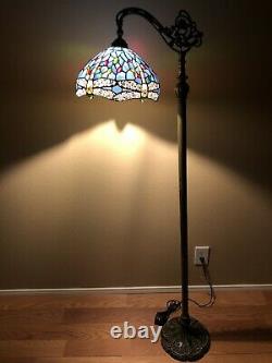 Enjoy Tiffany Style Floor Lamp Dragonfly Sky Blue Stained Glass Vintage H62.5 In