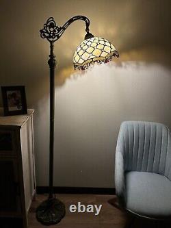 Enjoy Tiffany Style Floor Lamp Gold Stained Glass Crystal Beans Vintage H63 in