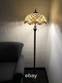 Enjoy Tiffany Style Floor Lamp Gold Stained Glass Crystal Beans Vintage H64W16