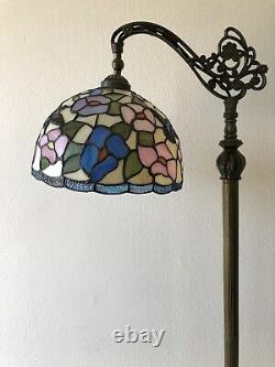 Enjoy Tiffany Style Floor Lamp Hummingbird Flowers Stained Glass Vintage 62.5H