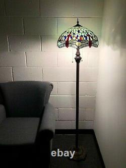 Enjoy Tiffany Style Floor Lamp Jade Green Stained Glass Dragonfly Vintage H64