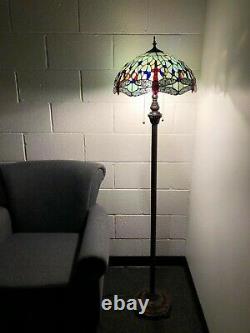 Enjoy Tiffany Style Floor Lamp Jade Green Stained Glass Dragonfly Vintage H64