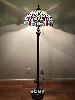 Enjoy Tiffany Style Floor Lamp Jade Green Stained Glass Dragonfly Vintage H64