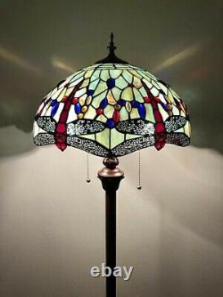 Enjoy Tiffany Style Floor Lamp Jade Green Stained Glass Dragonfly Vintage H64