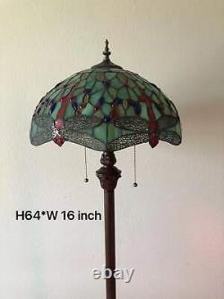 Enjoy Tiffany Style Floor Lamp Jade Green Stained Glass Dragonfly Vintage H64