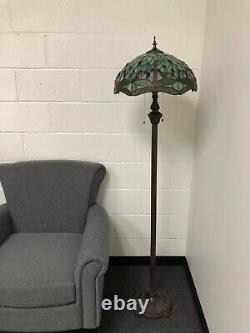 Enjoy Tiffany Style Floor Lamp Jade Green Stained Glass Dragonfly Vintage H64