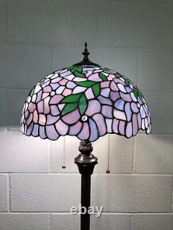 Enjoy Tiffany Style Floor Lamp Purple Stained Glass Green Leave Vintage H64W16