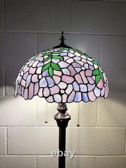 Enjoy Tiffany Style Floor Lamp Purple Stained Glass Green Leave Vintage H64W16