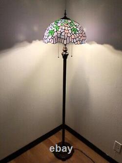 Enjoy Tiffany Style Floor Lamp Purple Stained Glass Green Leave Vintage H64W16