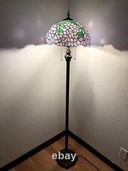 Enjoy Tiffany Style Floor Lamp Purple Stained Glass Green Leave Vintage H64W16