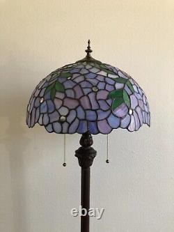 Enjoy Tiffany Style Floor Lamp Purple Stained Glass Green Leave Vintage H64W16